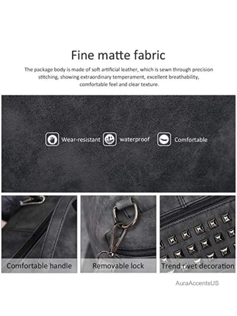 Studded Punk Faux Leather Hobo Tote Bag Women's 3-Way Top Handle Crossbody